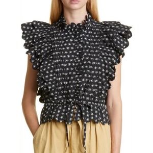 Sea New York Pascala Floral Print Ruffle Blouse in Black 10